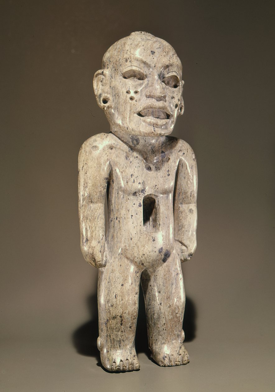 Statuette, der repræsenterer en stående menneskelig figur, Teotihuacan Style, fra Puebla, Mexico (jade) af Pre Columbian Pre Columbian