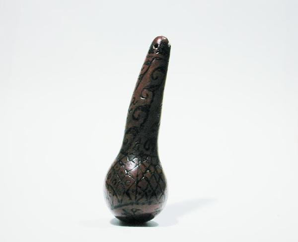 Kokabeholder med brændt dekoration, Chancay (græskar) (se også 176081) af Pre Columbian Pre Columbian