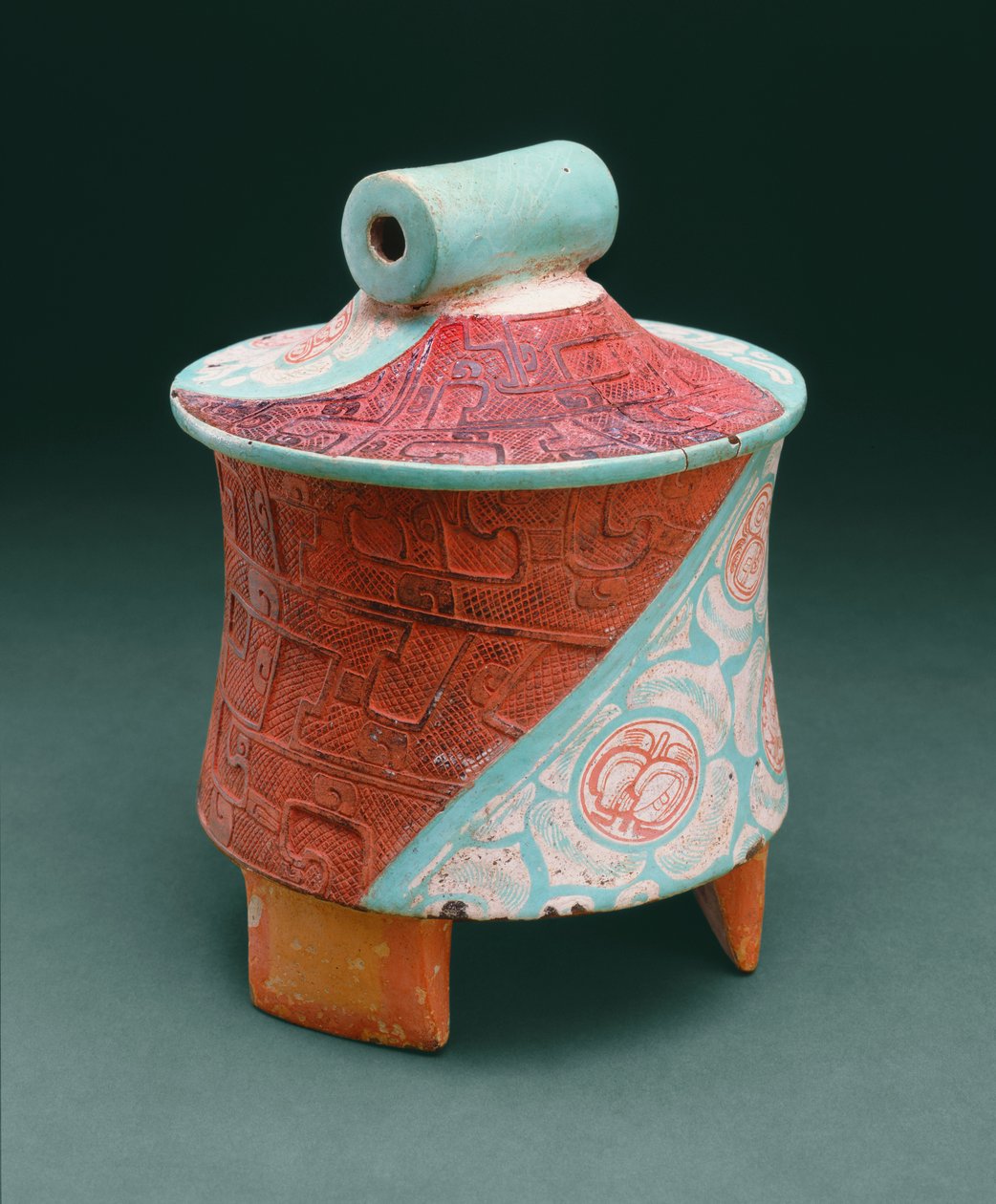Stativbeholder med pladeben (stuccoed blackware) af Pre Columbian Pre Columbian