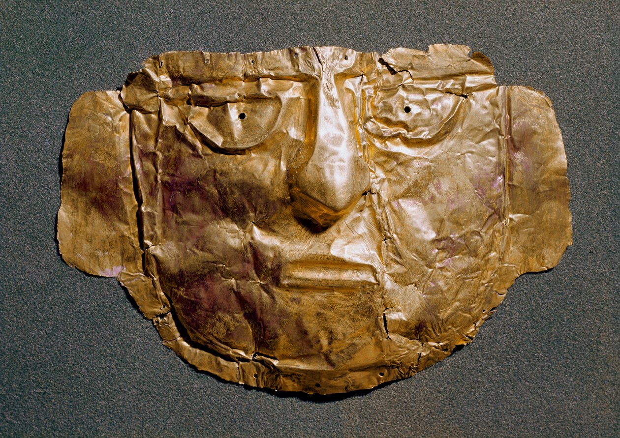 Præ-colombiansk civilisation (Peru): guldmaske fra perioden forud for den spanske erobring. 1400-tallets Madrid, Museo de America af Pre Columbian