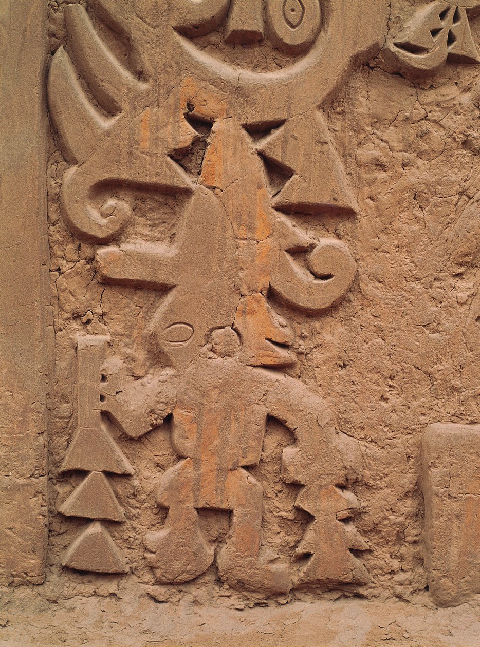 Detalje af reliefferne på templet Huaca el Dragon (sten) af Pre Columbian Pre Columbian