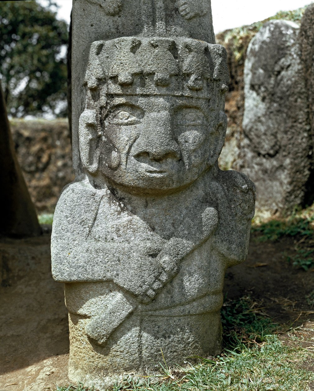 Megalitisk skulptur af en kriger af Pre Columbian Pre Columbian