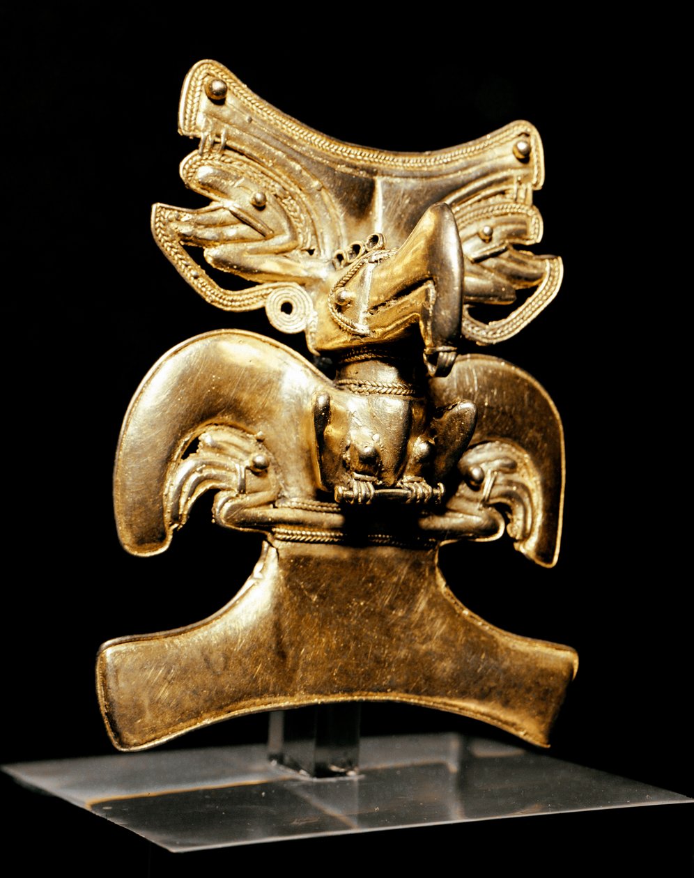 Før colombiansk kunst, Tairona civilisation: fugleformet vedhæng i guld. 10-16 e.Kr. Bogota, Museo de oro af Pre Columbian Pre Columbian