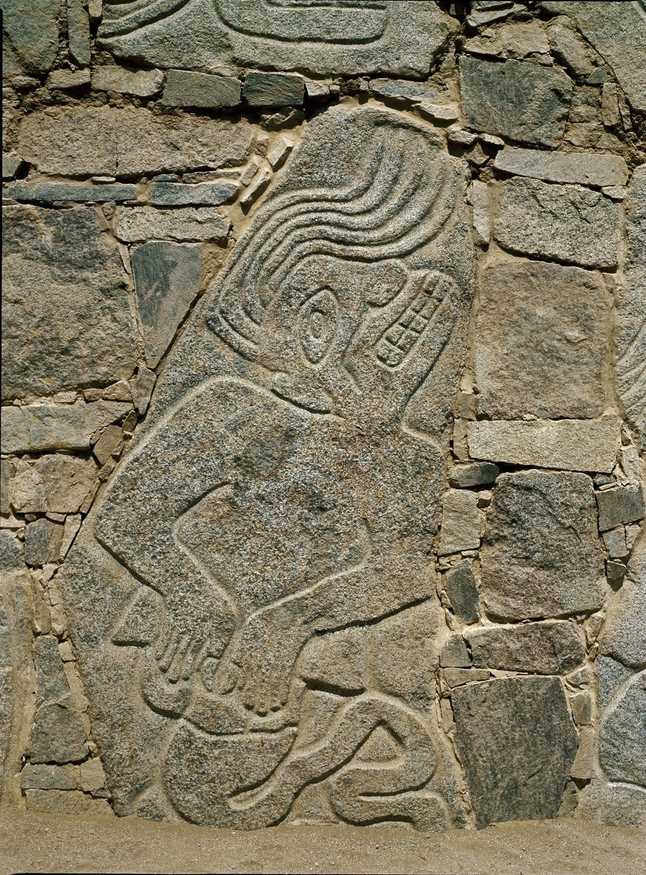 Væg med relief af en kriger af Pre Columbian Pre Columbian