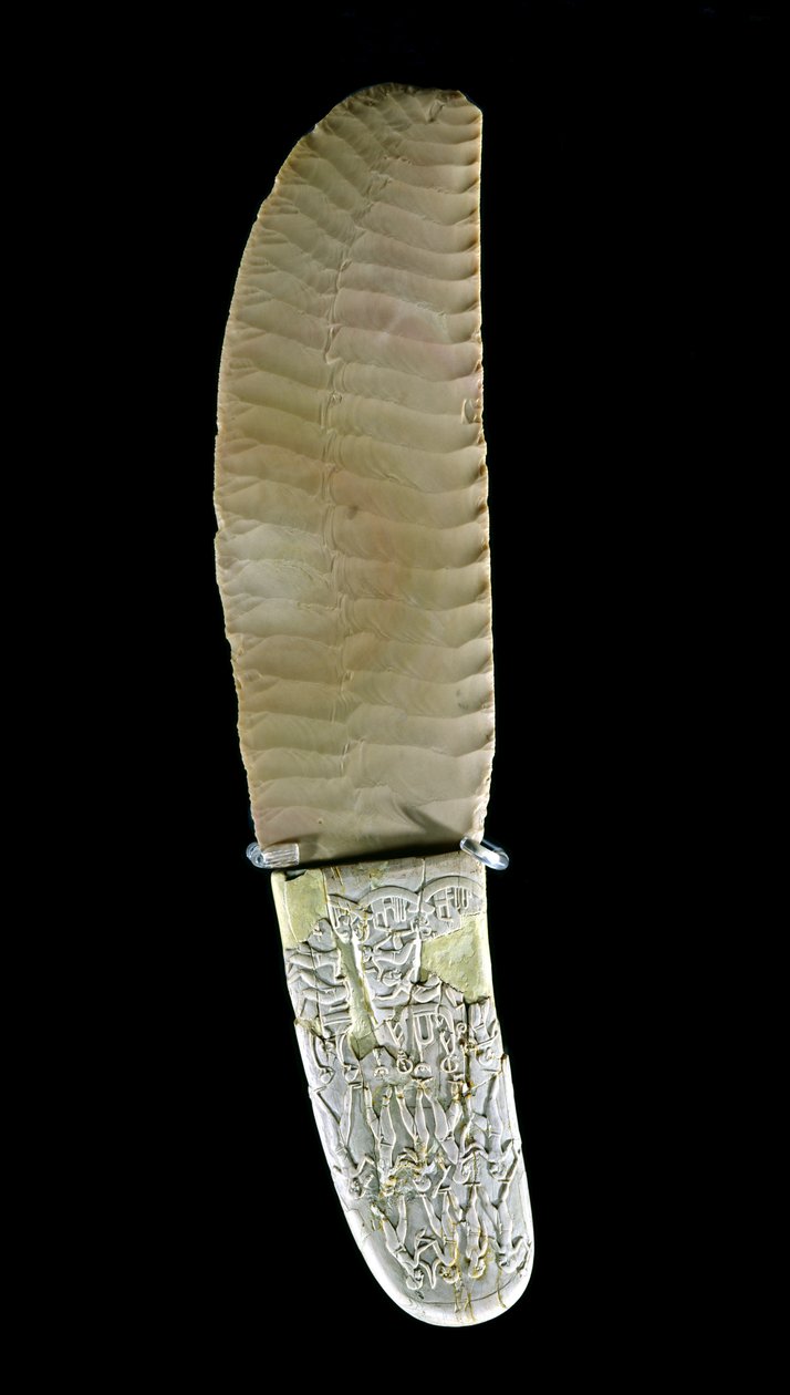 Kniv udskåret med kampscener, fra Gebel el-Arak, Naqada II periode, ca. 3500-3100 (flint og flodhest elfenben) af Predynastic Period Egyptian