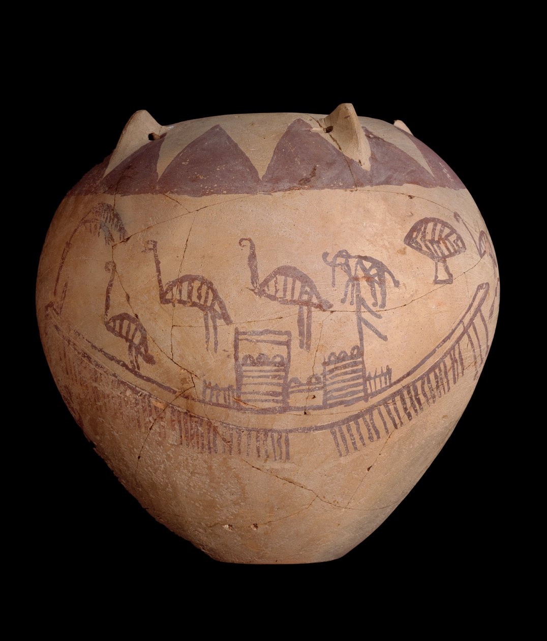 Brændt lerkrukke med malet dekoration, inklusive både og dyr, ca. 3400-3300 f.Kr. (ler) af Predynastic Period Egyptian