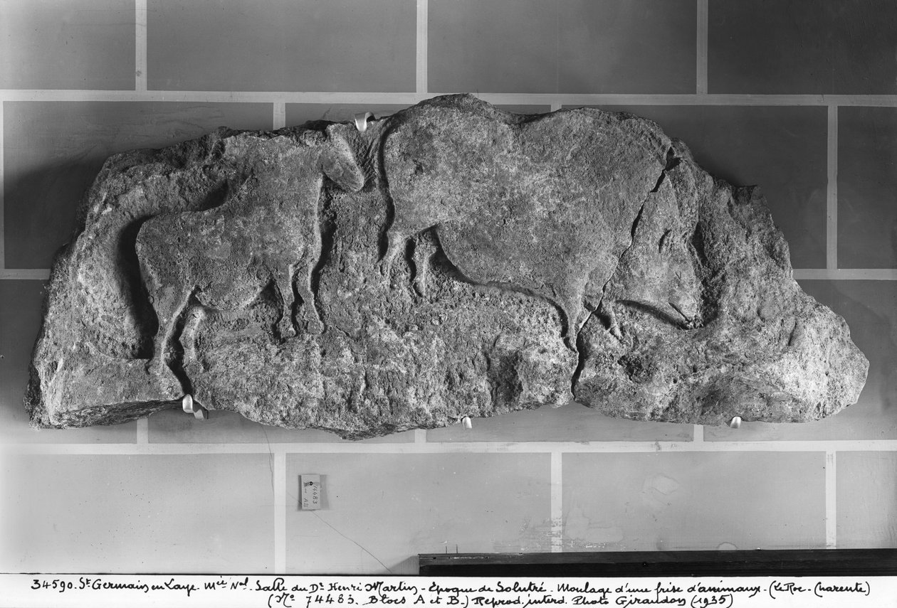 Afstøbning af en frise med dyr fra Le Roc de Sers, Charente, Solutretan perioden, 20000-15000 f.Kr. (gips) af Prehistoric