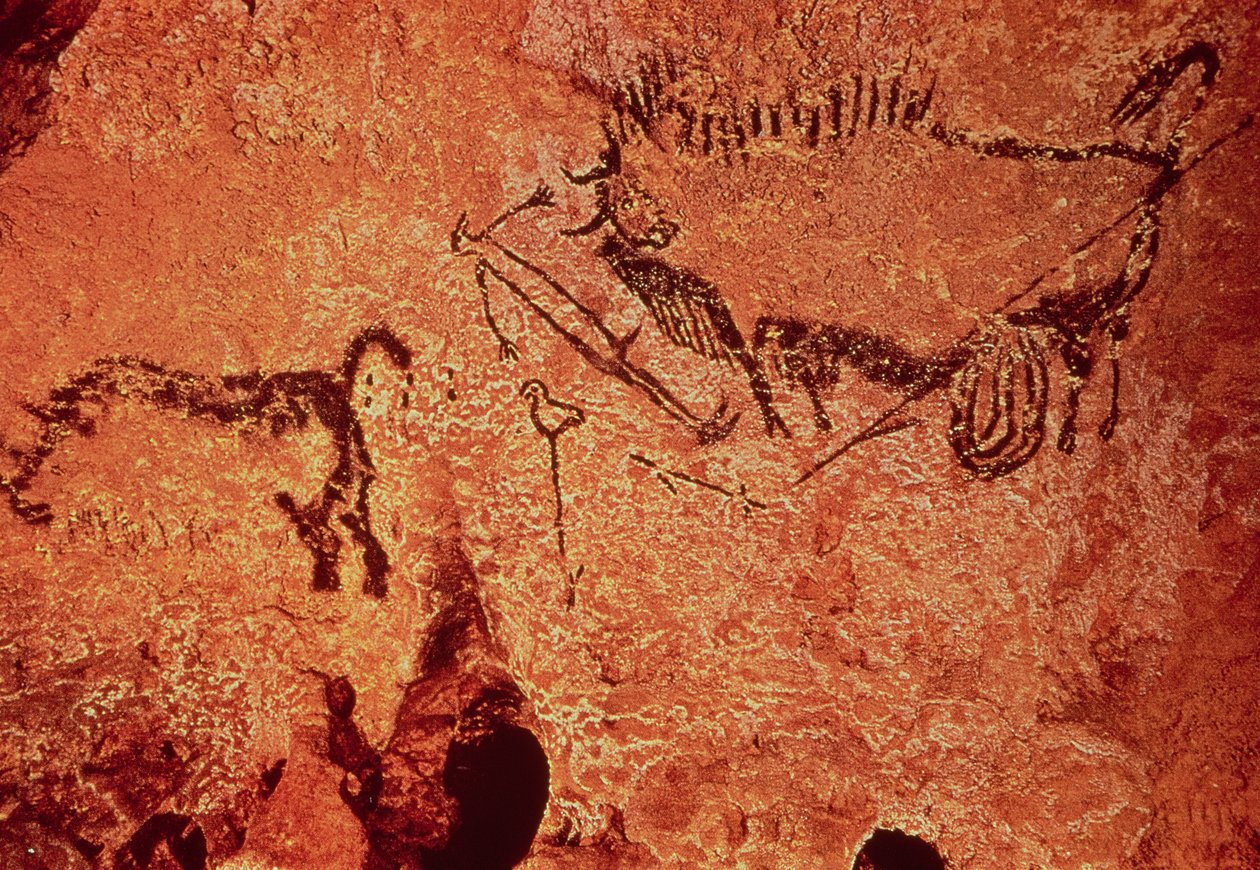 Klippemaleri af en jagtscene, ca. 17000 f.Kr. (hulemaleri) af Prehistoric