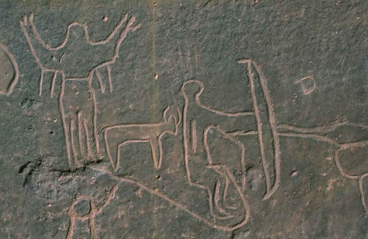 Menneskelige figurer og dyr (klippemaleri) af Prehistoric