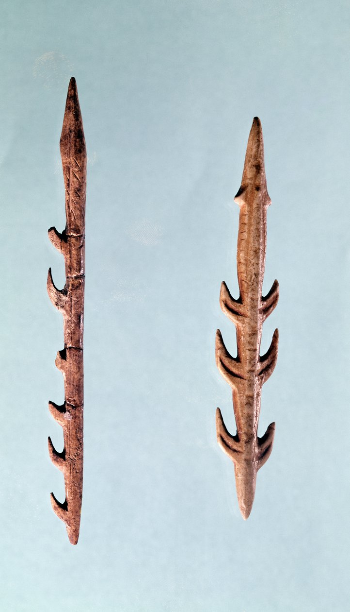 To harpuner, øvre stenalder, 35000-10000 f.Kr. (flint) af Prehistoric