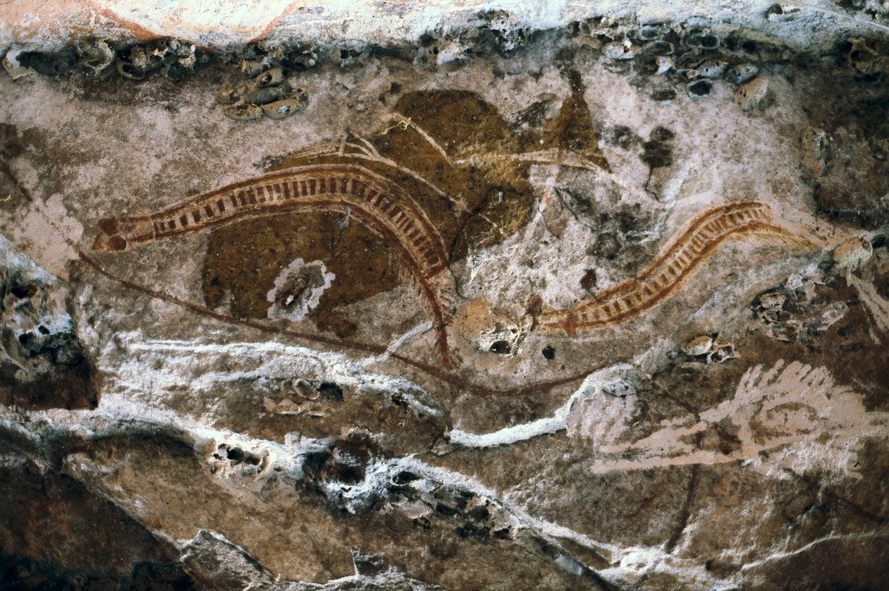 Aboriginal klippemaleri, stedet for Ubirr-hulerne, Kakadu National Park, Australien (maleri) af Prehistoric Prehistoric