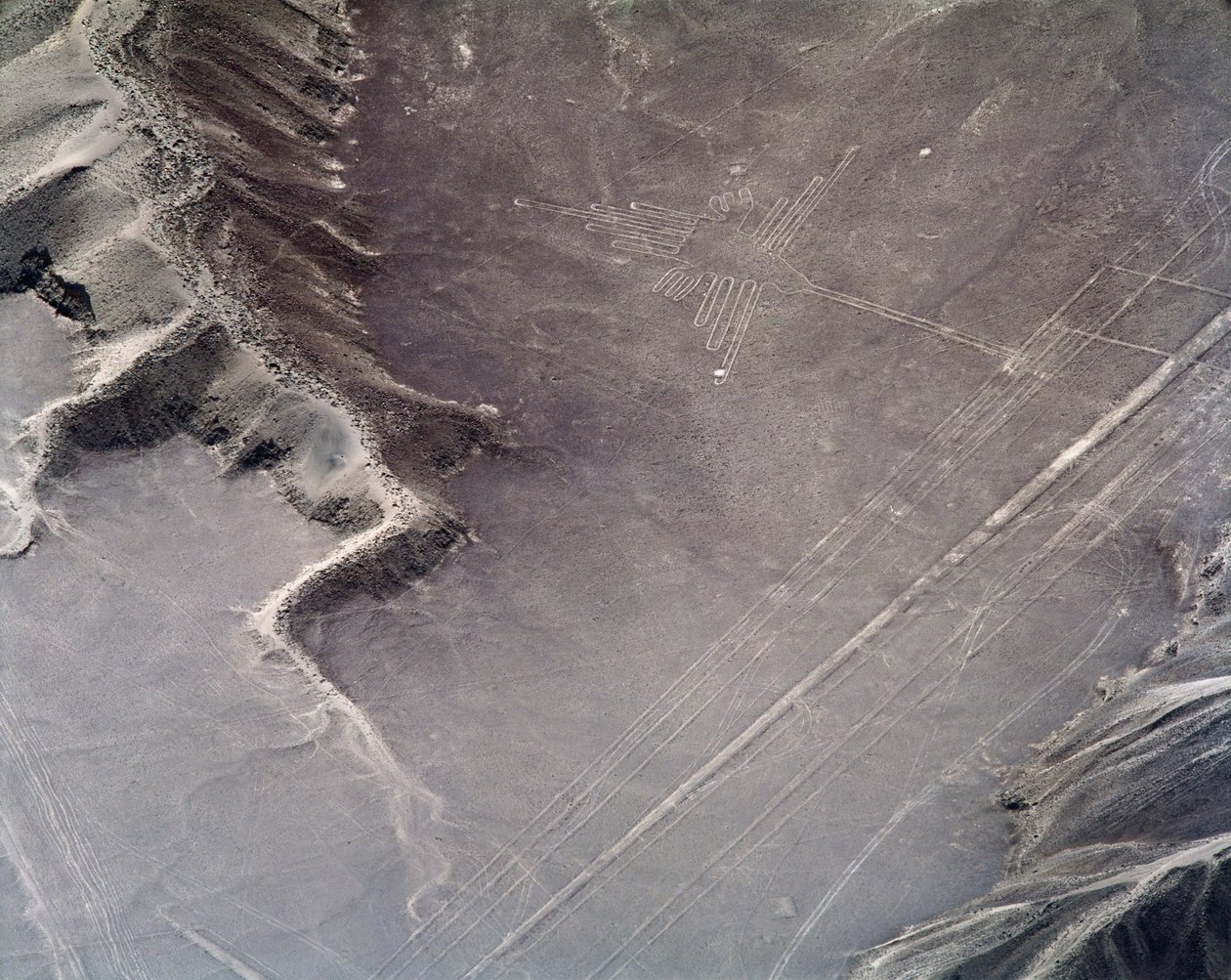 Luftfoto af en kolibri, Nazca Lines (fotografi af Prehistoric Prehistoric
