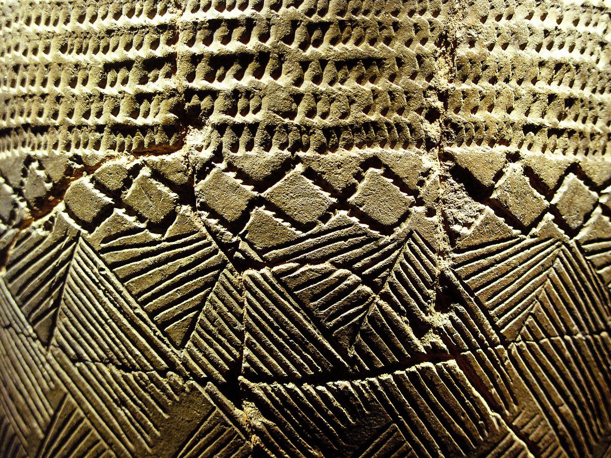 Keramik med "kamtand"-dekor, omkring 8000 f.Kr. af den neolitiske periode, Amsa-Dong, Korea. Fotografi, Seoul National Museum, Republikken Korea af Prehistoric Prehistoric