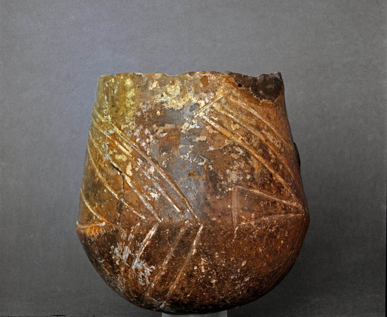 Forhistorie: terracotta vase fra nekropolis Caolino ved Sasso di Furbara, Lazio. Stenalderen. Neolitikum. Rom, Luigi Pigorini Nationalmuseum for forhistorisk etnografi af Prehistoric Prehistoric