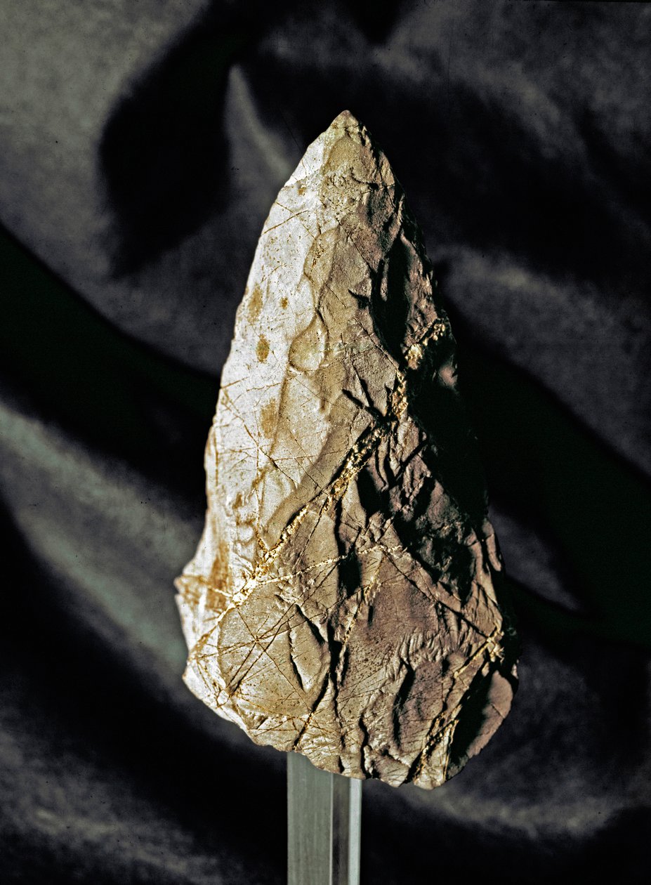 Forhistorie: flint amygdaloid biface. Nedre palæolitikum. Fra Torrimpietra nær Rom. Rom Luigi Pigorini Nationale Forhistoriske Etnografiske Museum, Italien af Prehistoric Prehistoric