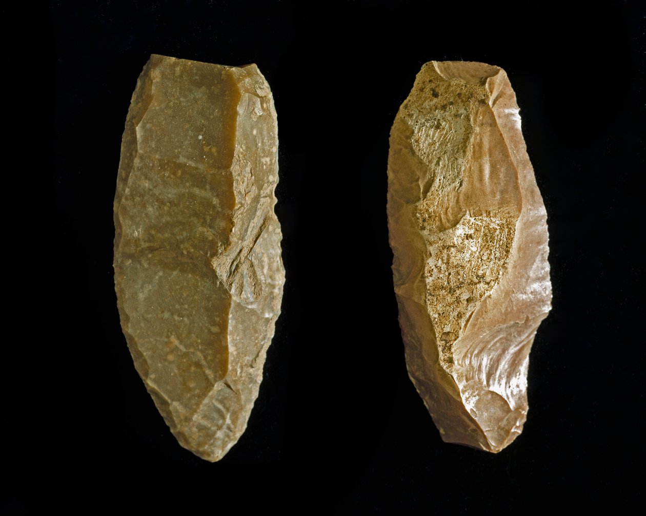 Forhistorie: flintglattejern eller -skrabere fra kalkolitikum. Fra Umbrien (Italien). Perugia, Museo Archeologico Nazionale dell
