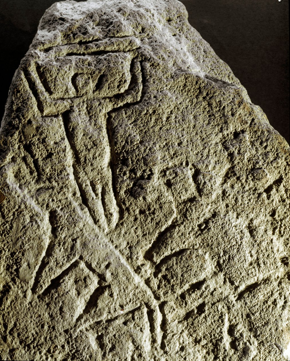 Forhistorie, klippekunst: helleristning (graffiti på sten) grav af en jagtscene, neolitikum, stenalder af Prehistoric Prehistoric