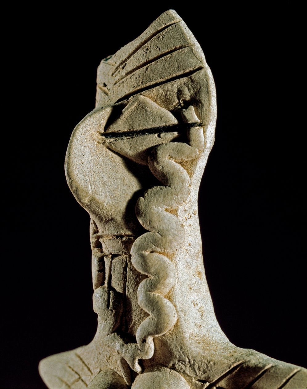 Forhistorie: kvindehoved. Lerstatuette fra det centrale Turkmenistan (Gonur Tepe-regionen). 3000-2500 f.Kr., Bronzealder Moskva, Institut for Arkæologi ved Det Russiske Videnskabsakademi, Rusland af Prehistoric Prehistoric
