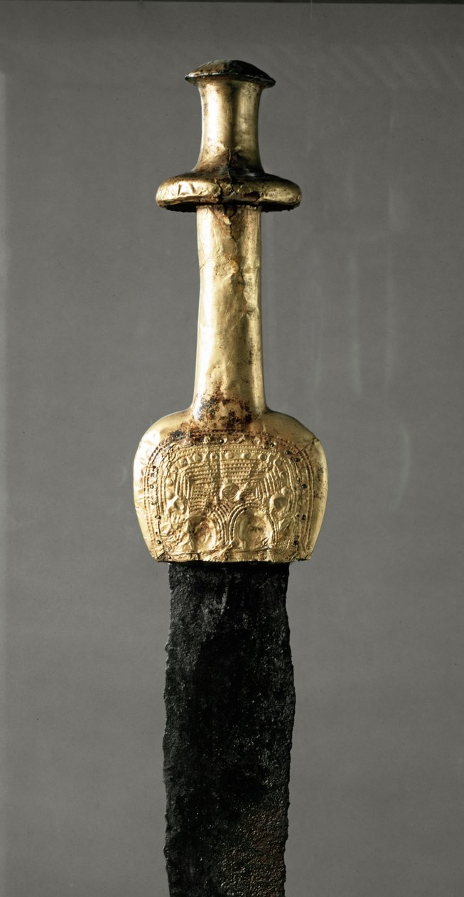 Sværd fra Guadalajara (Spanien), detalje af guldhåndtaget, forhistorisk periode af Prehistoric Prehistoric