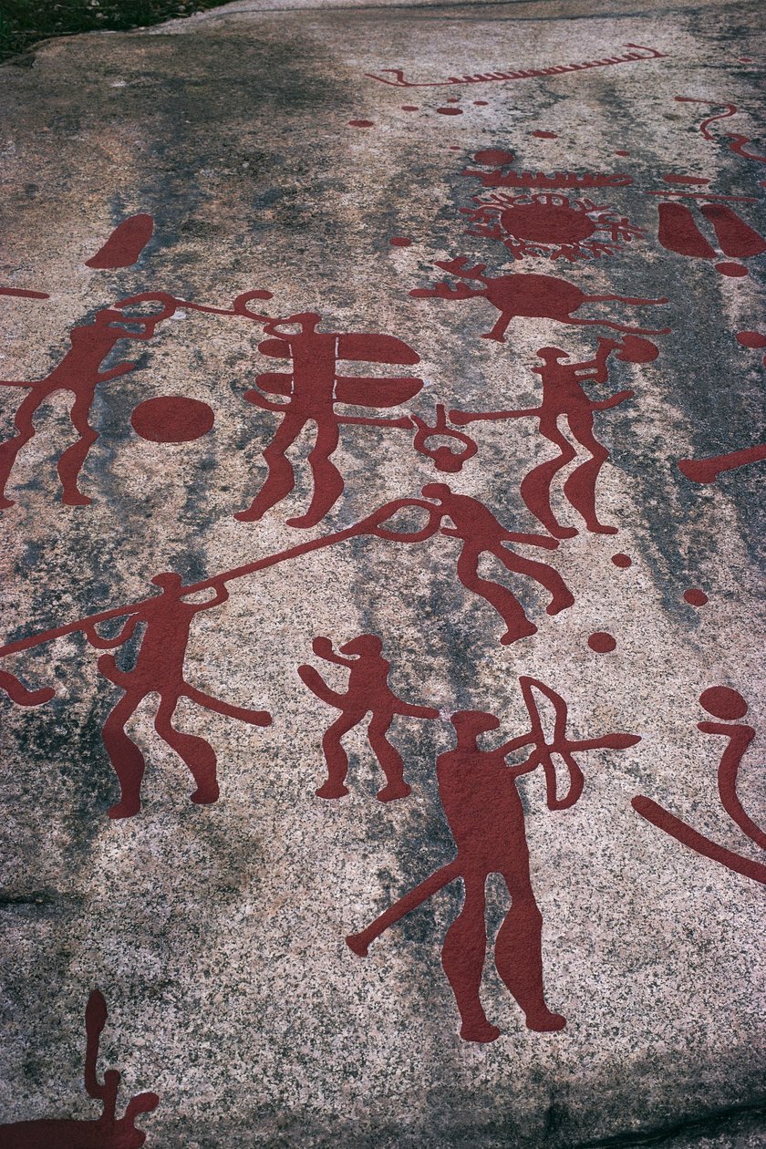 Sverige, Vastra Gotaland Amt, Nord for Bohuslan, Tanum (Tanumshede), helleristninger af Prehistoric Prehistoric