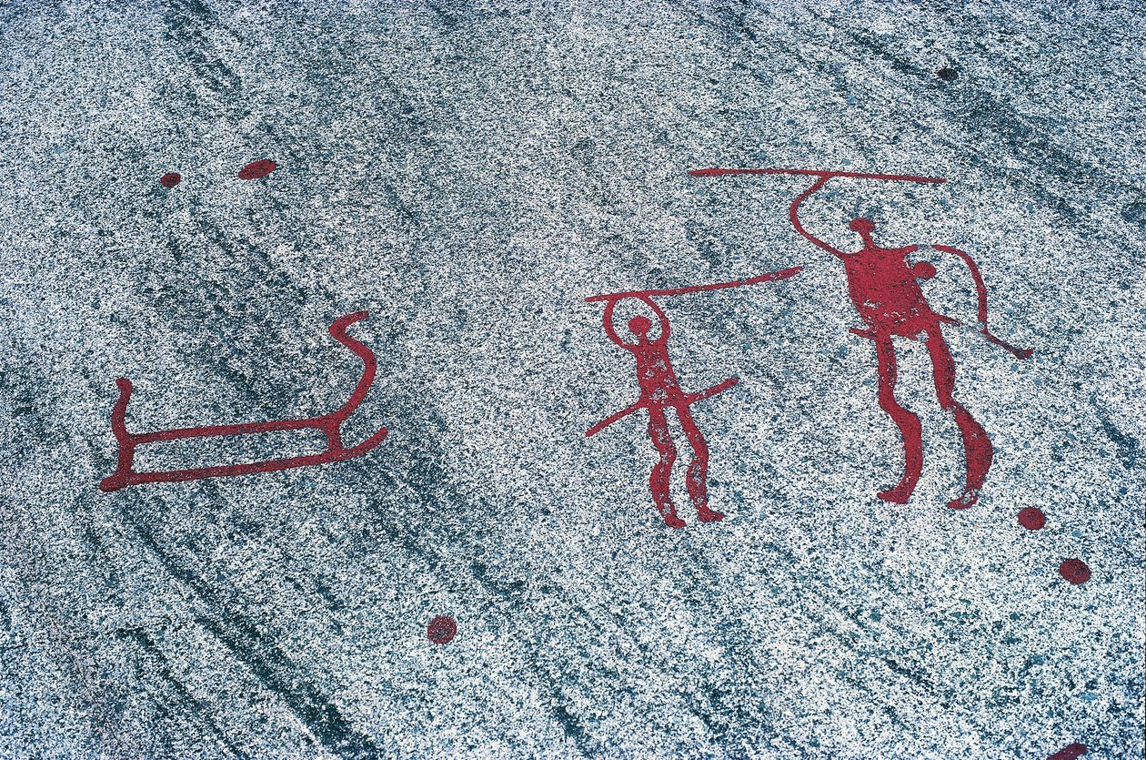Sverige, Vastra Gotaland County, Nord for Bohuslan, Tanum (Tanumshede), klippemalerier af Prehistoric Prehistoric