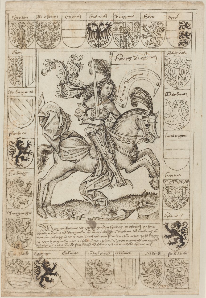 Maximilian, hertug af Østrig, til hest af Primary Master of the Strassburg Chronicle
