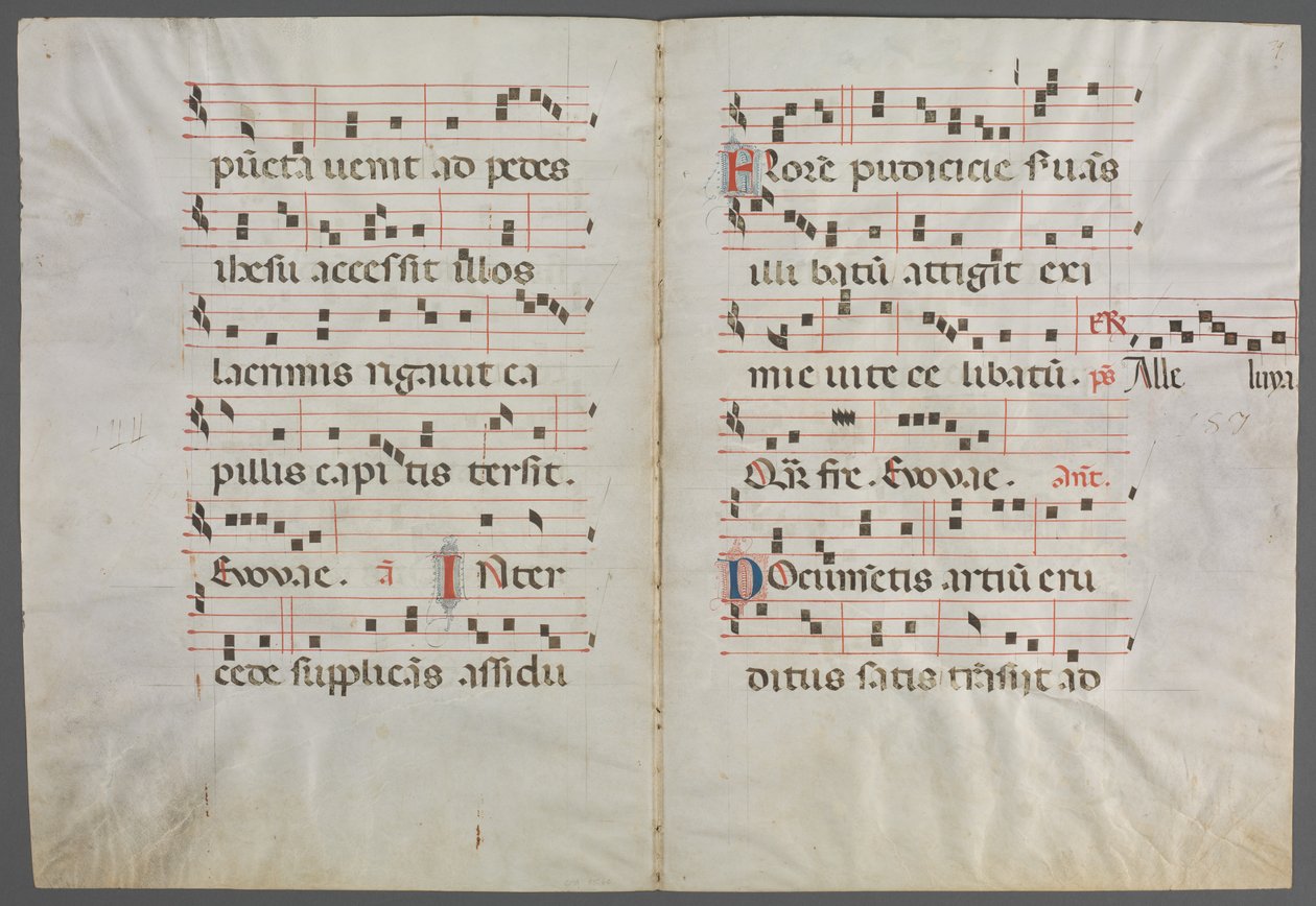Bifolium fra et antifonarium: Musik, ca. 1320-1340. af Primo Miniatore di San Domenico