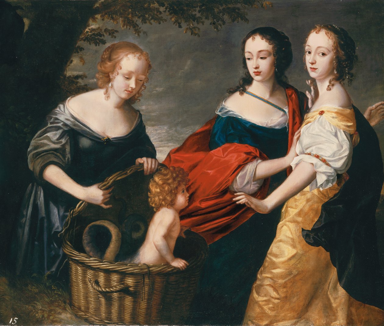 Allegorisk portræt af tre damer og et barn som Fundet af Erichthonius af Princess Louise Hollandine of the Rhine