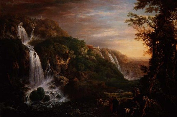 Den store kaskade i Tivoli med Villa of Maecenas og kunstner inspireret af en filosof af Prosper Francois Irenee Barrigues