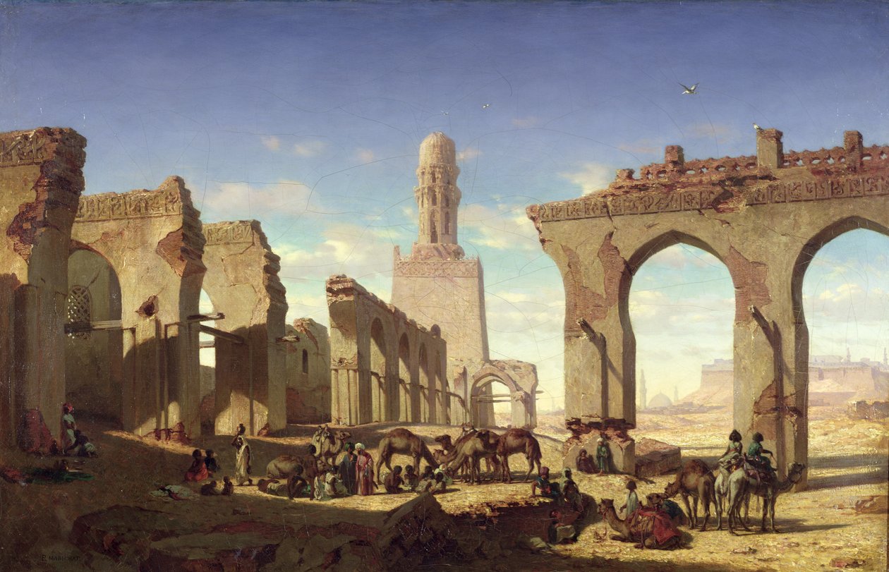 Ruinerne af moskeen af kaliffen El Haken, Cairo, ca. 1840 af Prosper Georges Antoine Marilhat