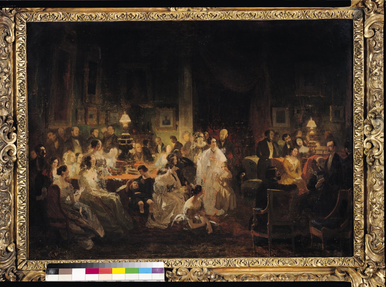 Emile Jean Horace Vernet (1789-1863) diskuterer opfindelsen af Daguerreotypien i Monsieur Irissons salon af Prosper Lafaye or Lafait