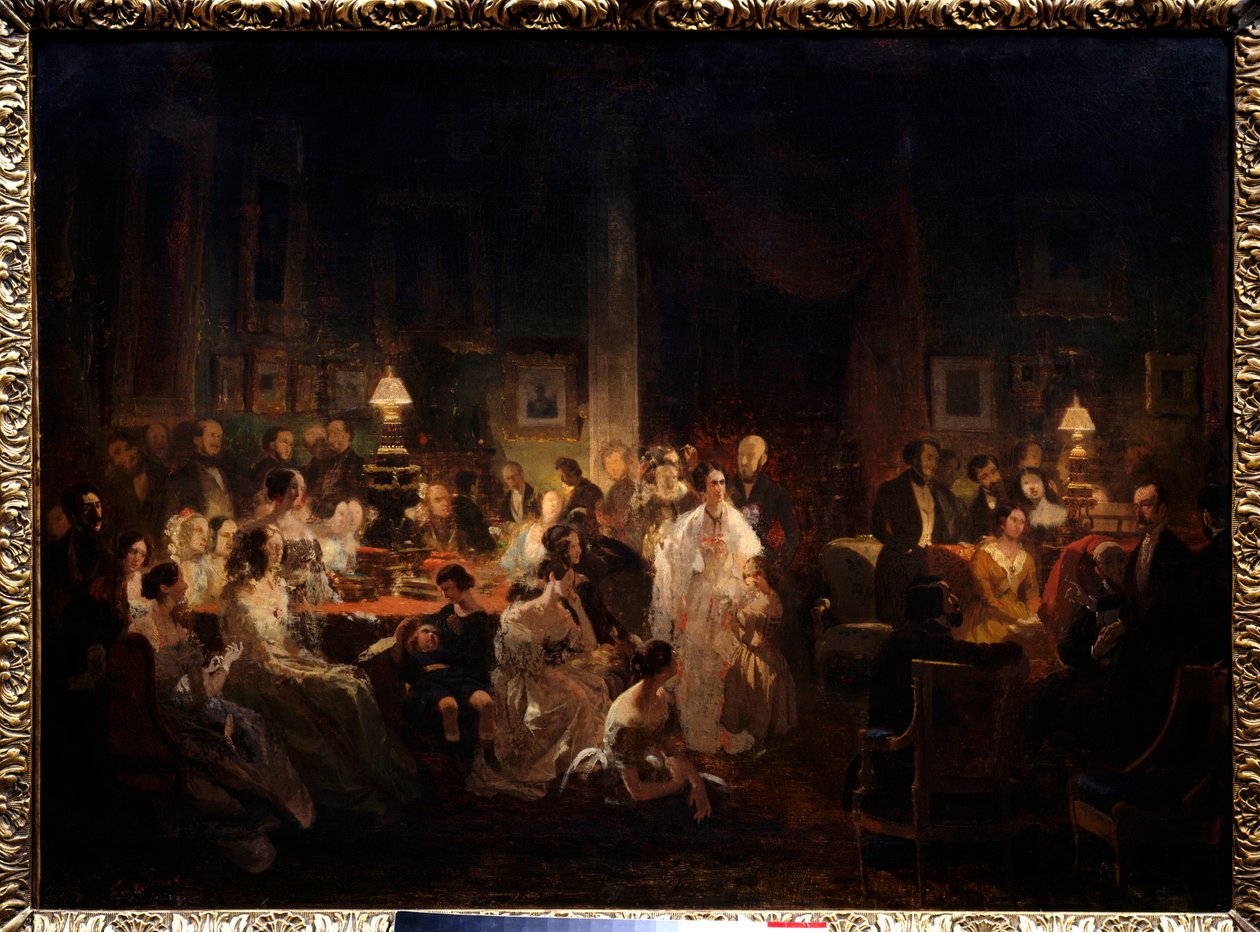 Horace Vernet deler opdagelsen af daguerreotypien i Monsieur Irissons stue (10 rue Antin, aftenen den 10. august af Prosper Lafaye or Lafait