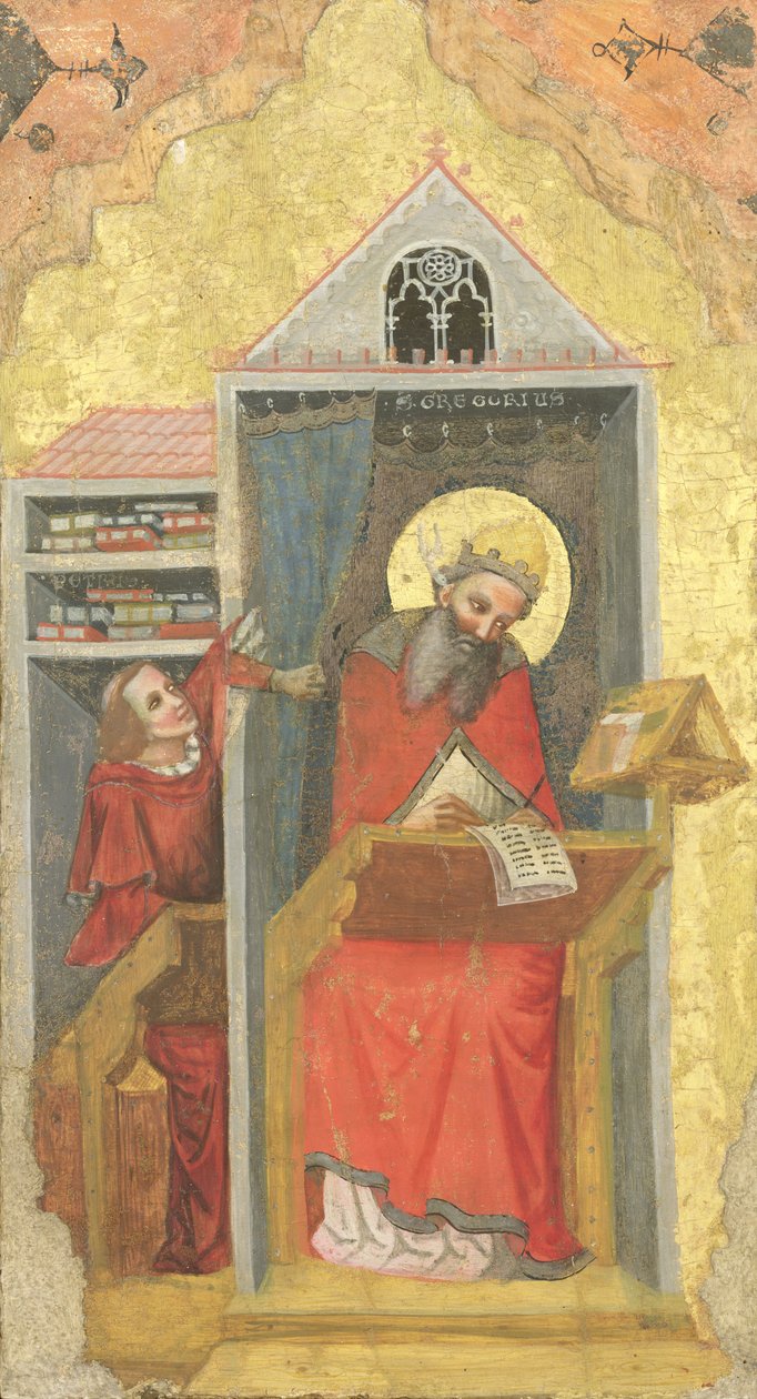 Skt. Gregor den Store (540-604) i hans studie (tempera på panel) af Pseudo Jacopino di Francesco