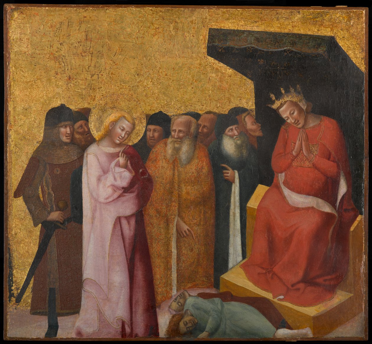 Johannes evangelisten genopretter livet for to mænd, ca. 1325-1330 (tempera og bladguld på panel) af Pseudo Jacopino di Francesco