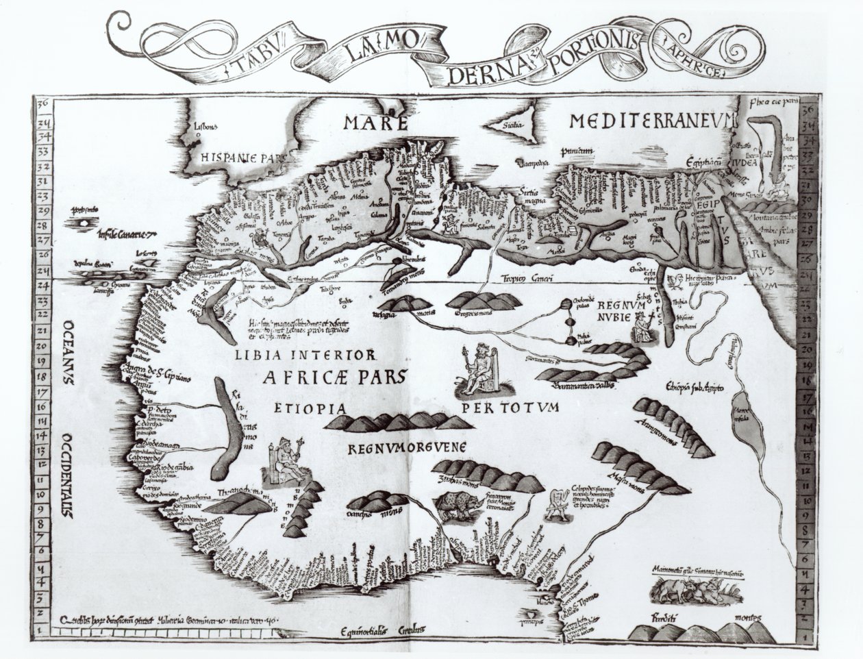 Kort, der viser Nordafrika, fra et atlas af Ptolemæus, 1. halvdel af 1500-tallet af Ptolemy