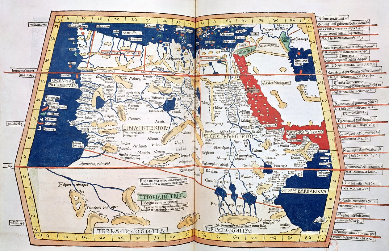 Kort over Afrika, plade 18 fra et verdensatlas, 1486 af Ptolemy