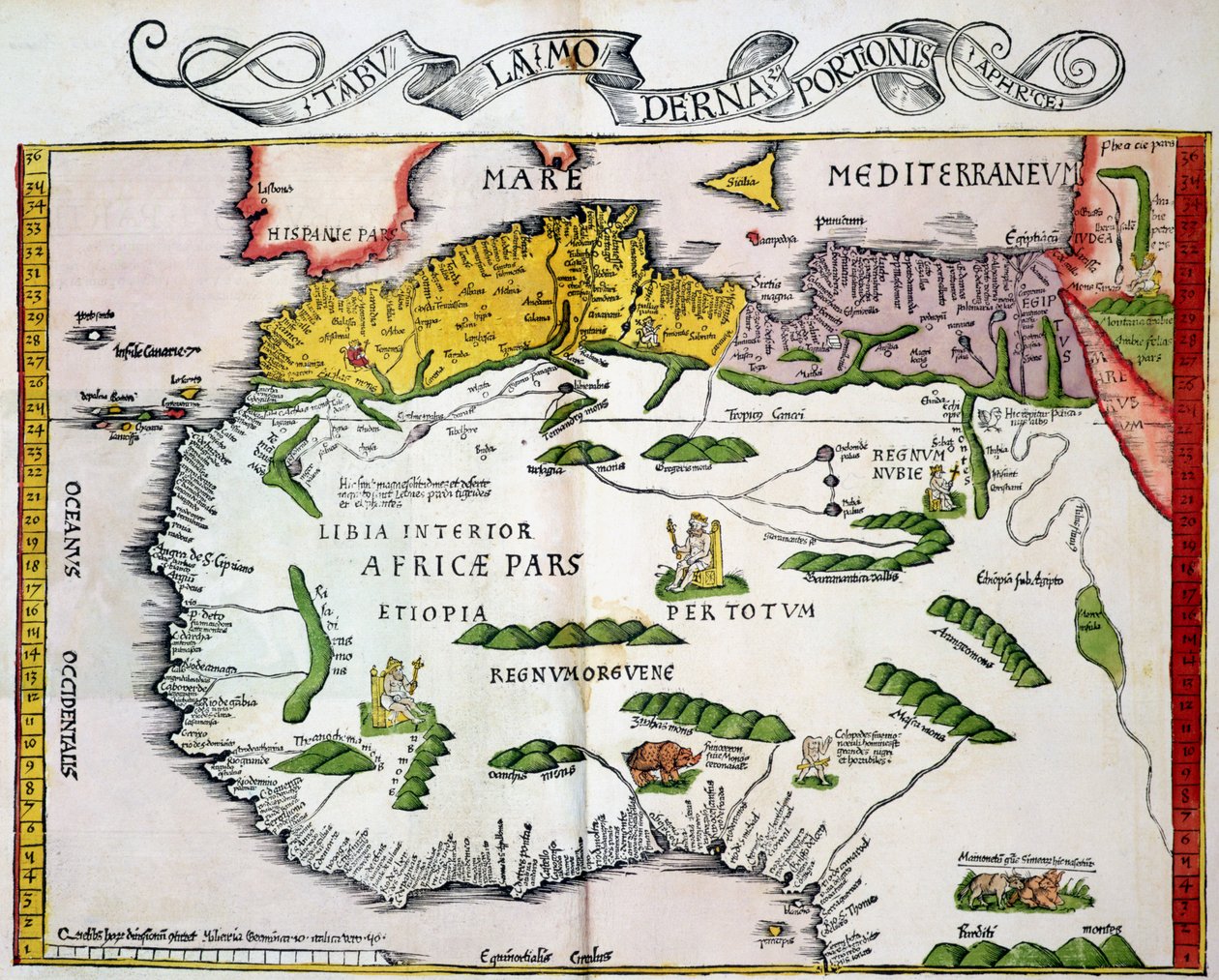 Kort over Nordafrika og Vestafrika, udgivet i Strasbourg i 1522 af Ptolemy