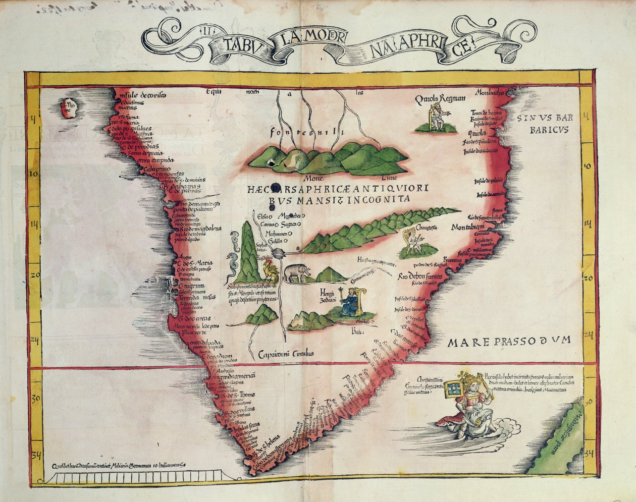 Kort over det sydlige Afrika, udgivet i Strasbourg i 1522 af Ptolemy