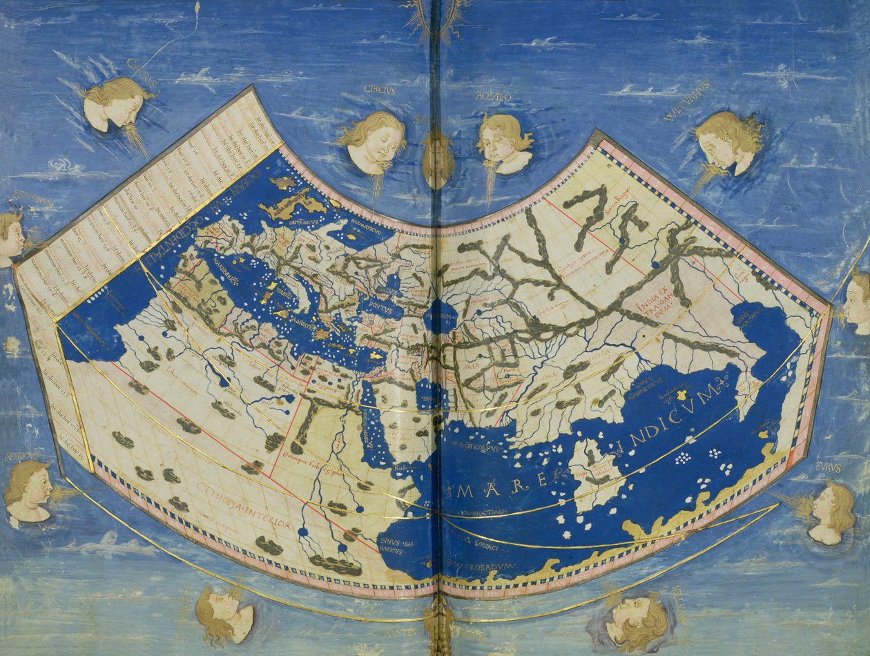 Ms Lat 463 Fol.75v-76r Kort over verden med de tolv vinde af Ptolemy