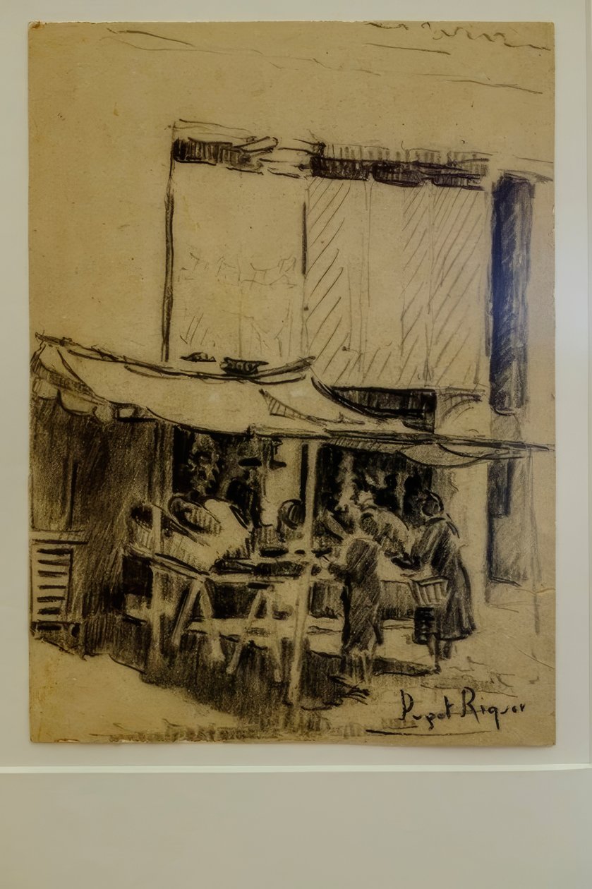 pladsen, Narcís Puget Riquer, kultegning, Puget museum, Can LLaudis adelige hus, Dalt Vila, Ibiza, baleariske øer, Spanien af Puget Riquer