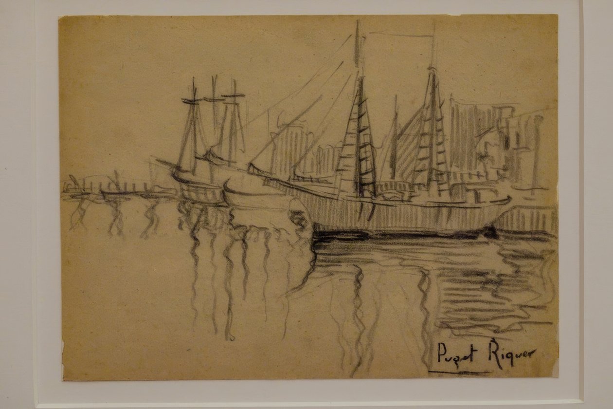 sejlbåde, Narcís Puget Riquer, kultegning, Puget museum, Can LLaudis adelige hus, Dalt Vila, Ibiza, baleariske øer, Spanien af Puget Riquer