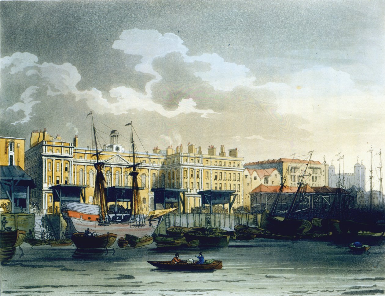Custom House fra Themsen, fra Ackermanns 