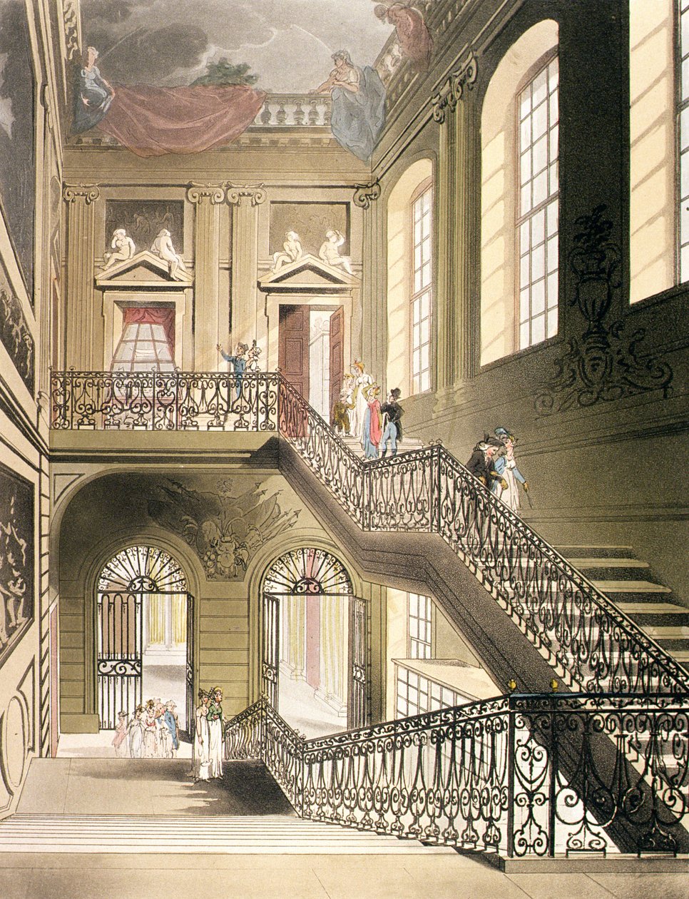 Hallen og trappen fra British Museum fra Ackermanns 