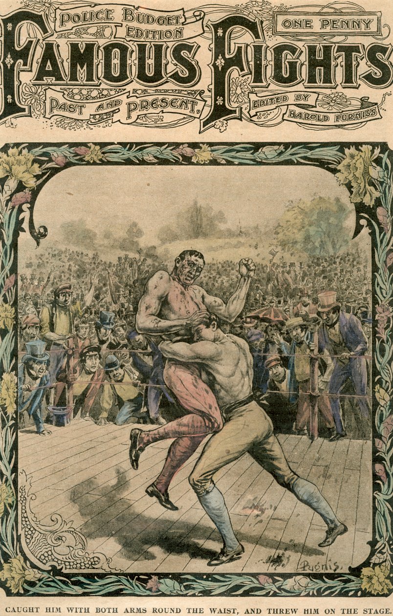 Fang ham med begge arme om livet og smed ham på scenen, c1890-c1909. af Pugnis