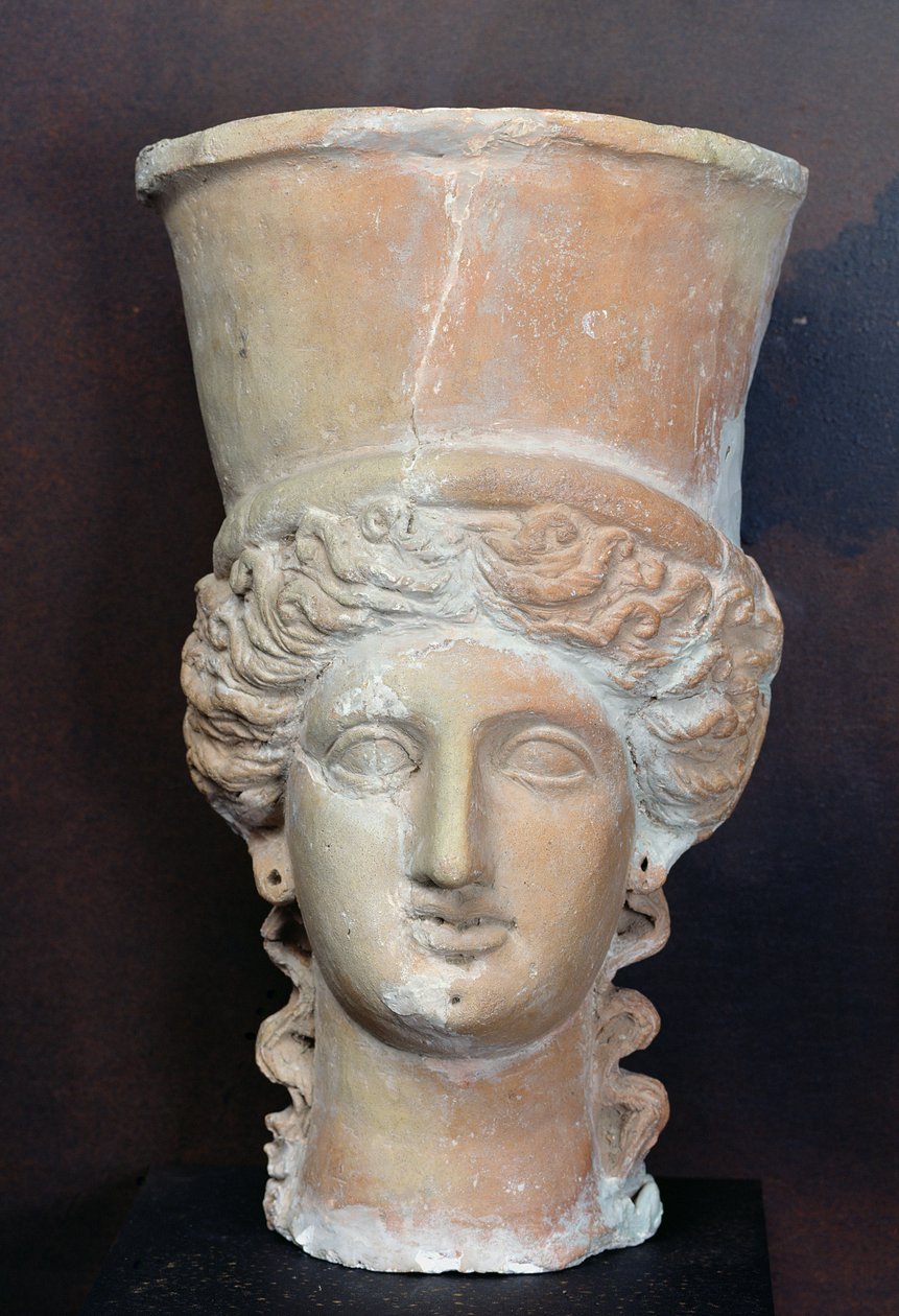 Røgelsebrænder i form af hovedet af en kvindelig guddommelighed, fra Salammbo Sanctuary, Carthage (terracotta) af Punic