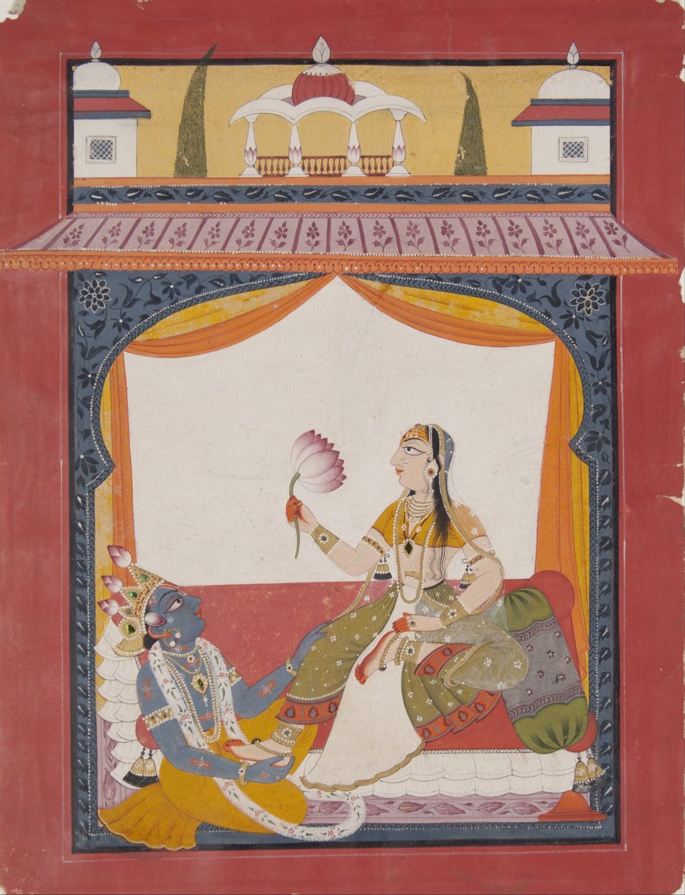 Krishna masserer fødderne af Radha, en scene muligvis fra Gita Govinda af Punjab Hills