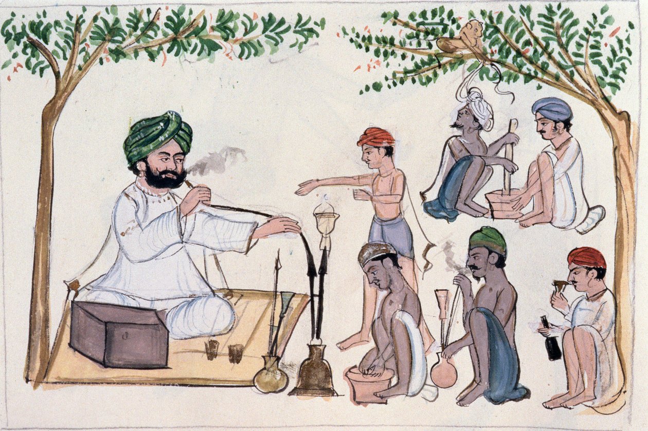 Liquor Shop (Saqi-Khana) ca. 1890 (wc på papir) af Punjabi School