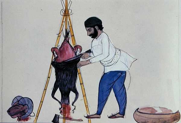 Slagter, ca. 1890 (akvarel på papir) af Punjabi School