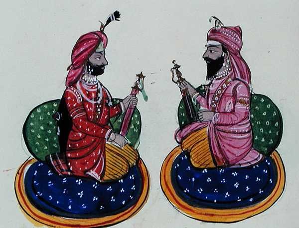 Maharaja Kharak Singh og Maharaja Nau Nihal Singh, ca. 1890 (akvarel på papir) af Punjabi School