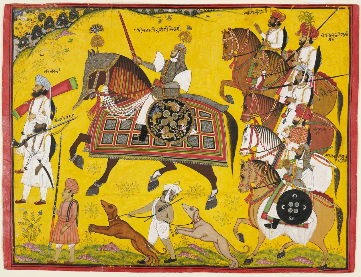 Professionelt portræt af prins Bhawani Singh af Sitamau, 1855 (gouache, sølv og guld på papir) af Pyara Singh